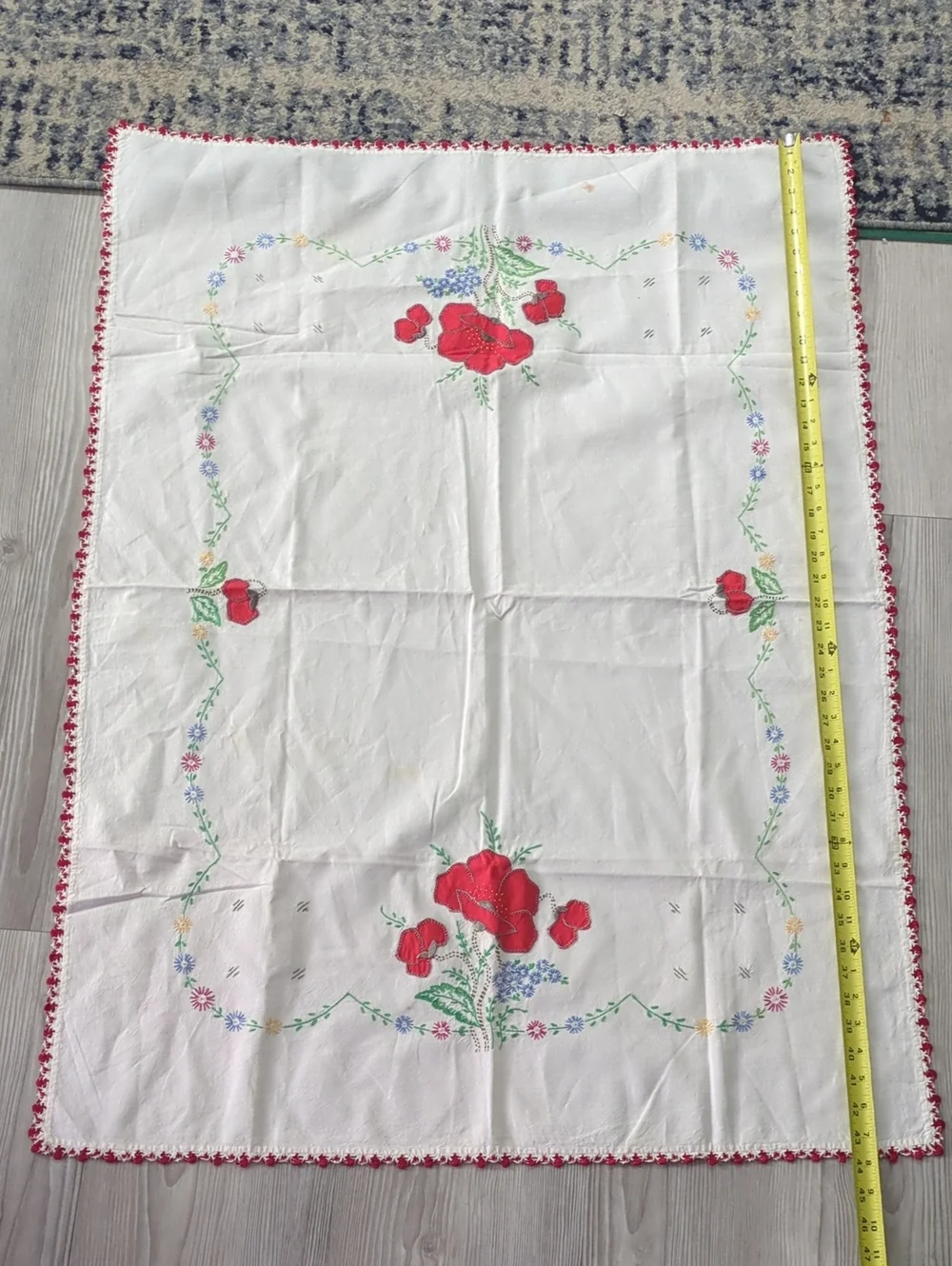 Vintage Embroidered Linens Lot Tablecloth Doilies Napkins Floral 10+ Pieces